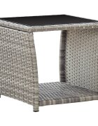 vidaXL Кафе маса сива 45x45x40 см полиратан и стъкло