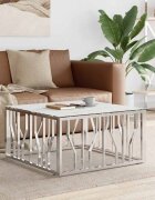 vidaXL Кафе маса сребриста 80x80x40 cм неръждаема стомана и стъкло