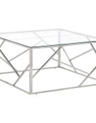 vidaXL Кафе маса сребриста неръждаема стомана и закалено стъкло