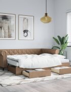 vidaXL Канапе с изтегляне и чекмеджета капучино 90x200 см еко кожа