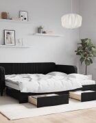 vidaXL Канапе с изтеглящо легло и чекмеджета черно 100x200 см кадифе