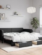 vidaXL Канапе с изтеглящо легло и чекмеджета черно 100x200 см плат