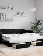 vidaXL Канапе с изтеглящо легло и чекмеджета черно 100x200 см плат