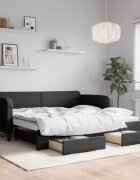 vidaXL Канапе с изтеглящо легло и чекмеджета черно 90x190 см плат