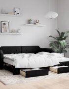 vidaXL Канапе с изтеглящо легло и чекмеджета черно 90x200 см текстил
