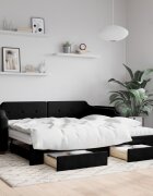 vidaXL Канапе с изтеглящо легло и чекмеджета черно 90x200 см текстил
