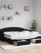 vidaXL Канапе с изтеглящо легло и чекмеджета черно 90x200 см текстил