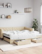 vidaXL Канапе с изтеглящо легло и чекмеджета кремаво 100x200 см плат