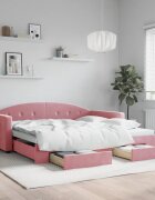 vidaXL Канапе с изтеглящо легло и чекмеджета розово 100x200 см кадифе