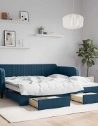 vidaXL Канапе с изтеглящо легло и чекмеджета синьо 100x200 см кадифе