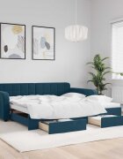 vidaXL Канапе с изтеглящо легло и чекмеджета синьо 100x200 см кадифе