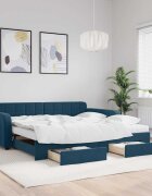 vidaXL Канапе с изтеглящо легло и чекмеджета синьо 100x200 см кадифе