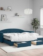 vidaXL Канапе с изтеглящо легло и чекмеджета синьо 100x200 см кадифе