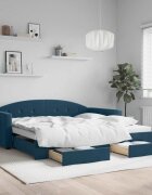 vidaXL Канапе с изтеглящо легло и чекмеджета синьо 100x200 см кадифе