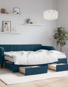 vidaXL Канапе с изтеглящо легло и чекмеджета синьо 80x200 см кадифе