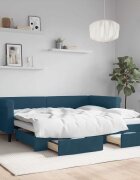 vidaXL Канапе с изтеглящо легло и чекмеджета синьо 90x200 см кадифе