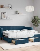 vidaXL Канапе с изтеглящо легло и чекмеджета синьо 90x200 см кадифе