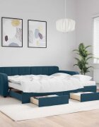 vidaXL Канапе с изтеглящо легло и чекмеджета синьо 90x200 см кадифе