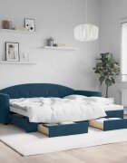 vidaXL Канапе с изтеглящо легло и чекмеджета синьо 90x200 см кадифе