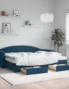 vidaXL Канапе с изтеглящо легло и чекмеджета синьо 90x200 см кадифе