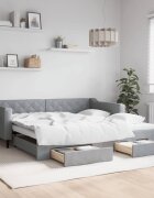 vidaXL Канапе с изтеглящо легло и чекмеджета светлосив 100x200 см плат