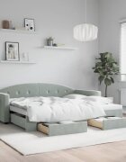 vidaXL Канапе с изтеглящо легло и чекмеджета светлосив 90x190см кадифе