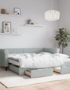 vidaXL Канапе с изтеглящо легло и чекмеджета светлосив 90x190см кадифе