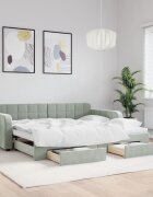 vidaXL Канапе с изтеглящо легло и чекмеджета светлосив 90x190см кадифе