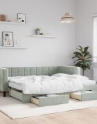 vidaXL Канапе с изтеглящо легло и чекмеджета светлосив 90x190см кадифе