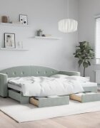 vidaXL Канапе с изтеглящо легло и чекмеджета светлосив 90x200см кадифе