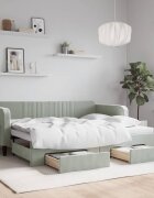 vidaXL Канапе с изтеглящо легло и чекмеджета светлосив 90x200см кадифе