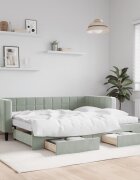 vidaXL Канапе с изтеглящо легло и чекмеджета светлосив 90x200см кадифе