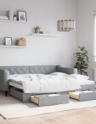 vidaXL Канапе с изтеглящо легло и чекмеджета светлосиво 90x190 см плат