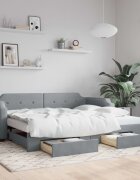 vidaXL Канапе с изтеглящо легло и чекмеджета светлосиво 90x190 см плат