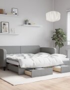 vidaXL Канапе с изтеглящо легло и чекмеджета светлосиво 90x200 см плат