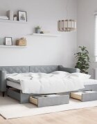 vidaXL Канапе с изтеглящо легло и чекмеджета светлосиво 90x200 см плат