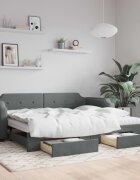 vidaXL Канапе с изтеглящо легло и чекмеджета тъмносиво 80x200 см плат