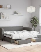 vidaXL Канапе с изтеглящо легло и чекмеджета тъмносиво 90x190 см плат