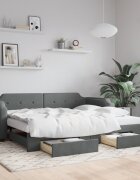 vidaXL Канапе с изтеглящо легло и чекмеджета тъмносиво 90x190 см плат