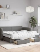 vidaXL Канапе с изтеглящо легло и чекмеджета тъмносиво 90x200 см плат