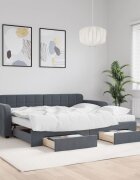 vidaXL Канапе с изтеглящо легло и чекмеджета тъмносиво 90x200см кадифе