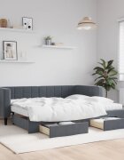vidaXL Канапе с изтеглящо легло и чекмеджета тъмносиво 90x200см кадифе