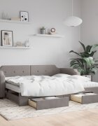 vidaXL Канапе с изтеглящо легло и чекмеджета таупе 90x200 см плат