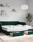 vidaXL Канапе с изтеглящо легло и чекмеджета зелено 100x200 см кадифе