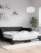 vidaXL Канапе с изтеглящо легло и матрак черно 100x200 см плат