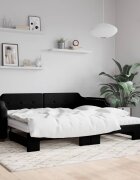 vidaXL Канапе с изтеглящо легло и матрак черно 100x200 см плат
