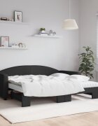 vidaXL Канапе с изтеглящо легло и матрак черно 90x190 см плат