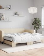 vidaXL Канапе с изтеглящо легло и матрак кремаво 100x200 см плат