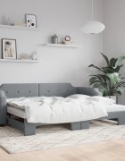 vidaXL Канапе с изтеглящо легло и матрак светлосиво 90x200 см плат