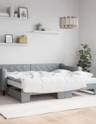 vidaXL Канапе с изтеглящо легло и матрак светлосиво 90x200 см плат